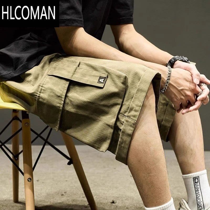 HLCOMAN工装短裤男生日系复古军绿色潮流直筒中裤机能五分裤夏季图片
