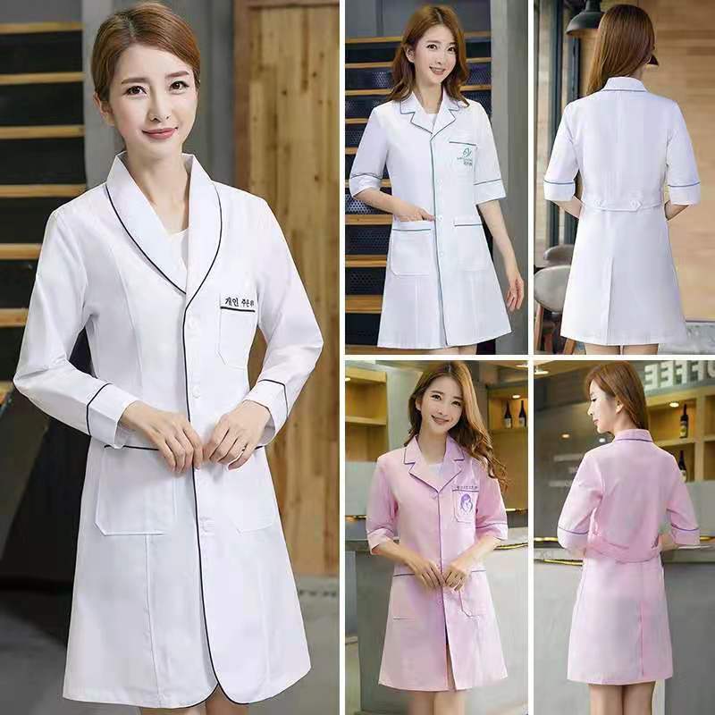 高端皮肤管理美容师美容院工作服女白大褂长袖医生服夏季护士短袖白衣