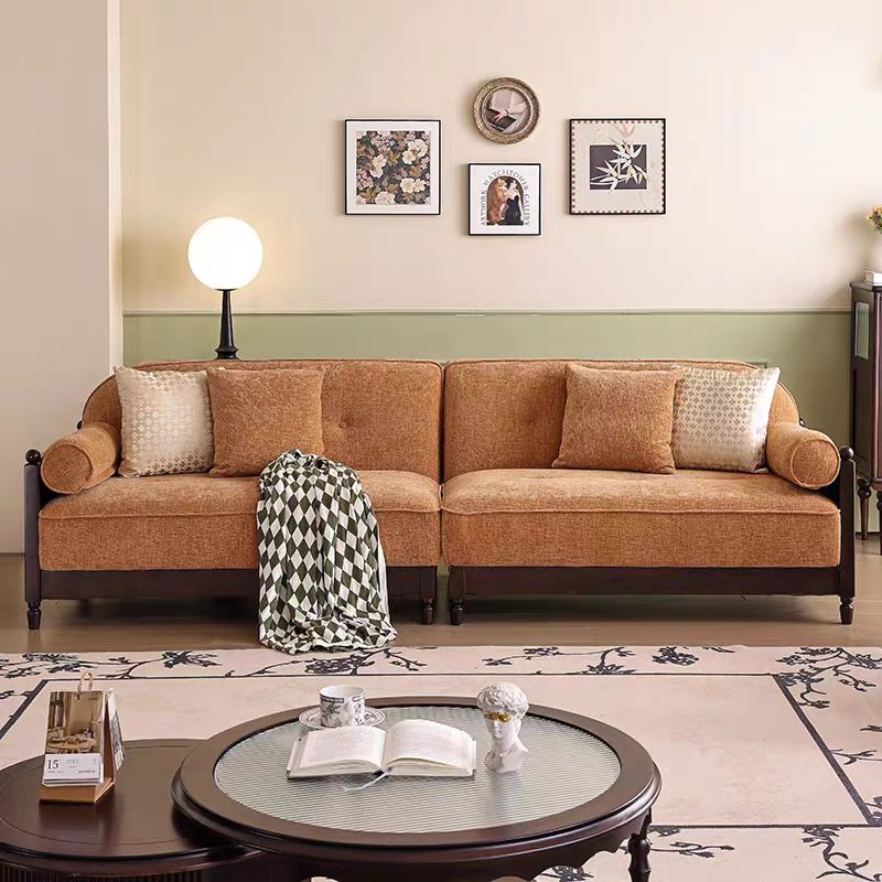 法式复古实木布艺沙发客厅小户型三位直排转角贵妃榻沙发茶几组合高清大图