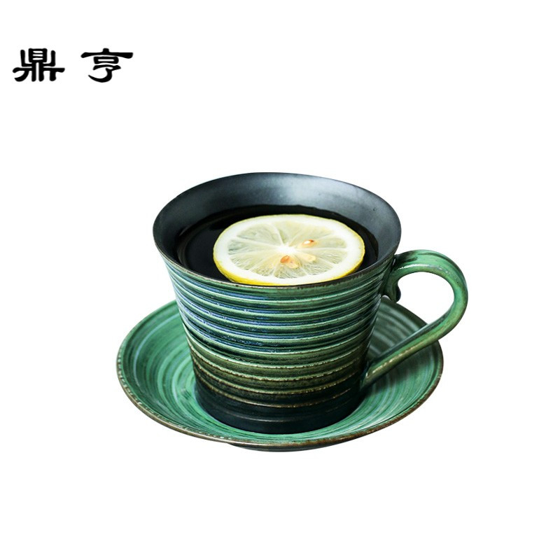 鼎亨艺隆轩日式单品咖啡杯带碟 粗陶条纹 咖啡店器具 纯手工制作