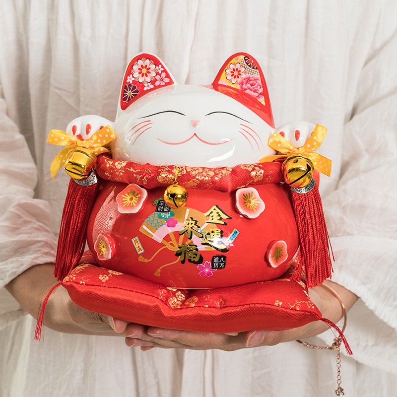 猫储摆件小号发财猫陶瓷家居储蓄罐存钱罐店铺开业创意礼品 三维工匠 6.5寸心心相印猫高清大图