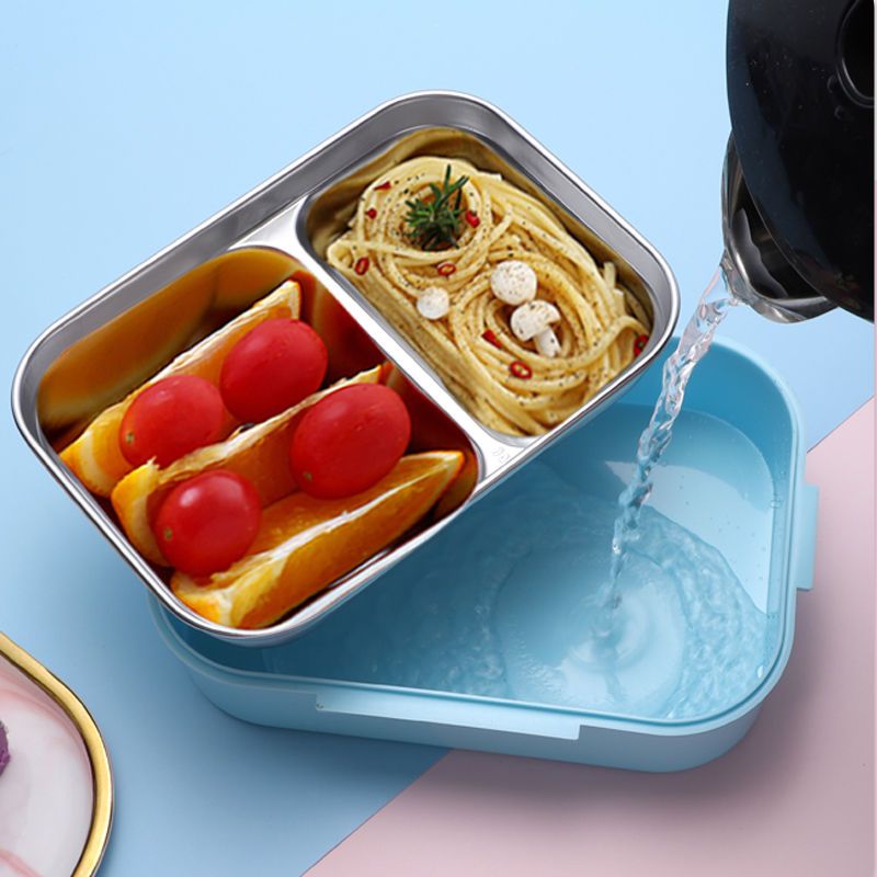 天空蓝色(塑料材质) 单层 送小麦餐具(没不锈钢内胆) 304不锈钢饭盒分格单层双层保温成人上班族饭盒学生儿童便当