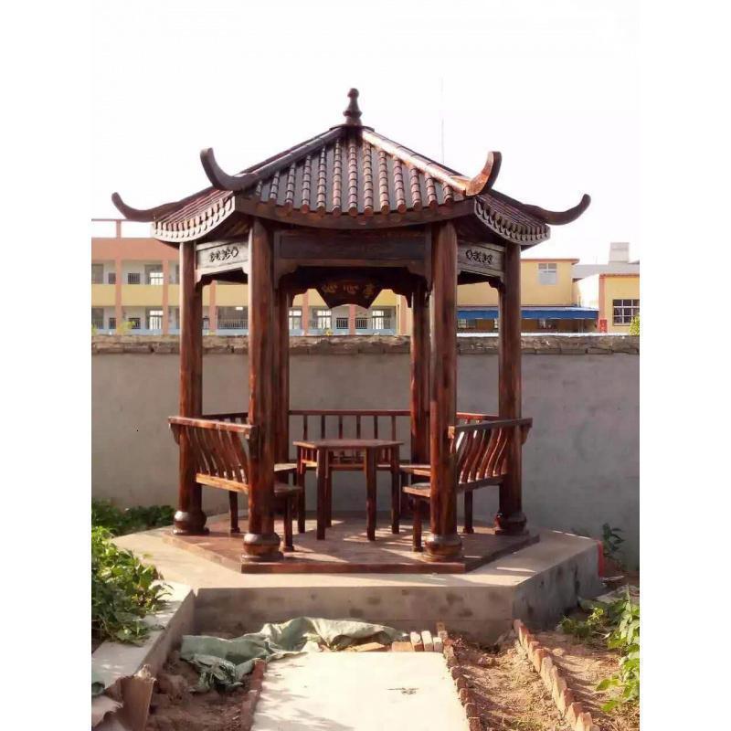 森美人户外庭院碳化木防腐木六角凉亭木屋别墅花园仿古实木亭子 2.8米加厚六角软水不包邮