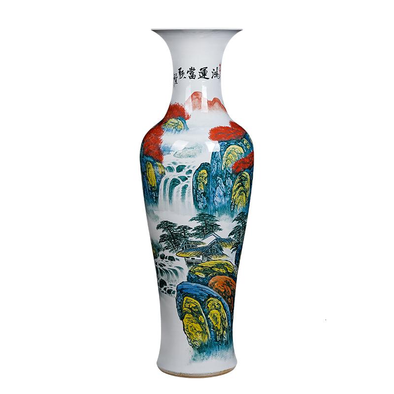 景德镇陶瓷器花瓶 手绘客厅大号落地家居电视柜青花瓷瓶中式摆件 三维工匠 鸿运当头1.2米高清大图