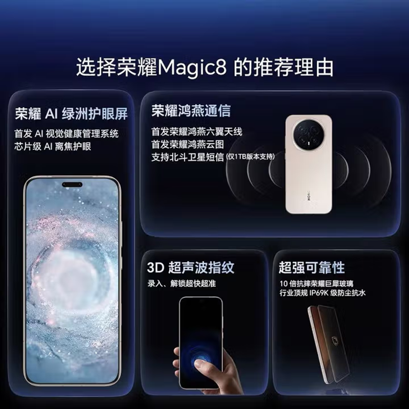 ]荣耀Magic8 16GB+512GB 绒黑 第五代骁龙8至尊版 90W快充 7000毫安海湖电池 防尘防水5G手机高清大图