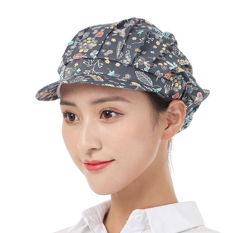 厨房帽子女防油烟做饭防掉发透气全棉厨师工作帽子餐厅