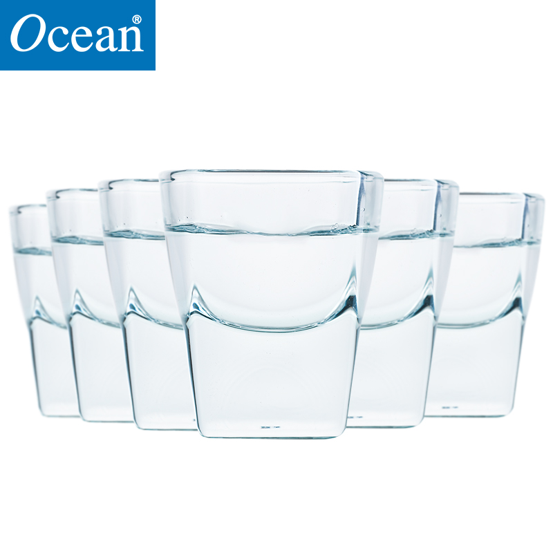 Ocean进口无铅玻璃透明加厚烈酒杯家用白酒一口小四方杯55ML 6只高清大图