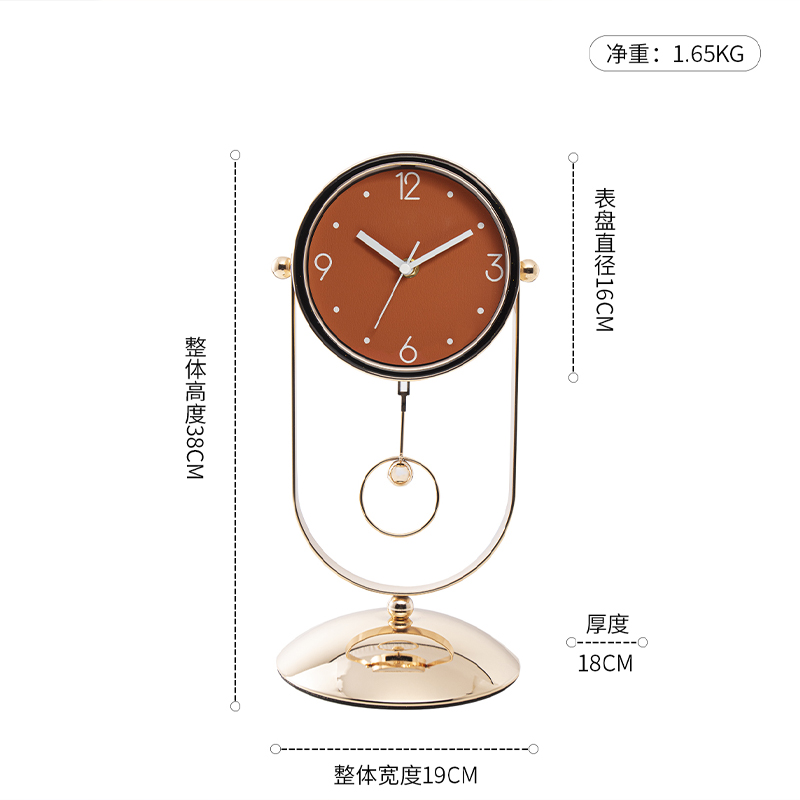 汉时(Hense)欧式轻奢金属夜灯装饰座钟客厅时尚石英时钟卧室摆件HD97高清大图