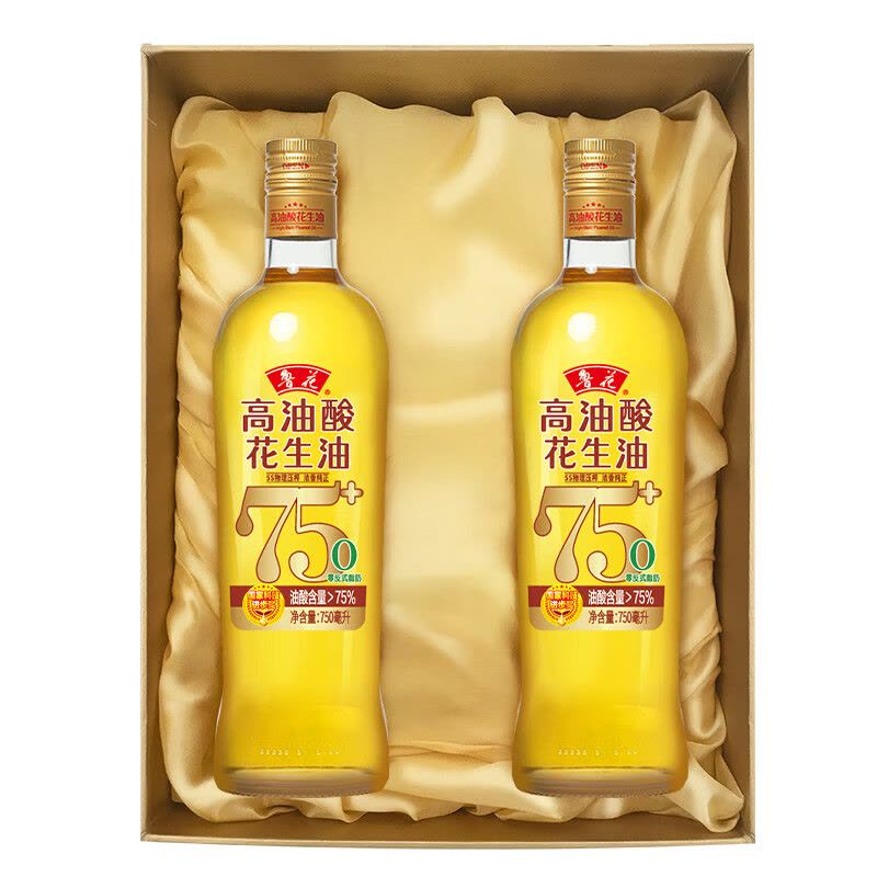 鲁花食用油 高油酸花生油750ml*2精装礼盒 油酸含量大于75% 春节送礼团购福利图片