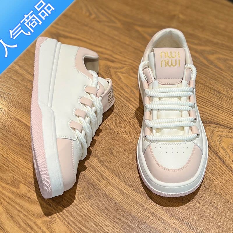 SUNTEK韩版网红板鞋女平底薄款透气小白鞋2023年新款粉色休闲鞋图片