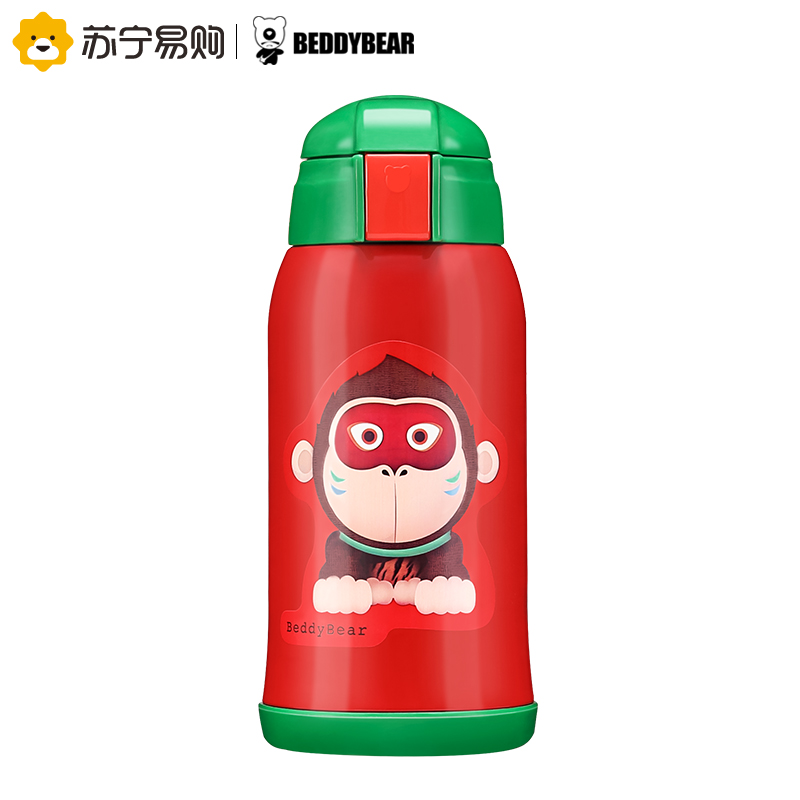 杯具熊(beddybear) 儿童保温杯宝宝学饮杯带吸管直饮两用儿童水杯男女儿童不锈钢水壶 红色小猴 630ml高清大图