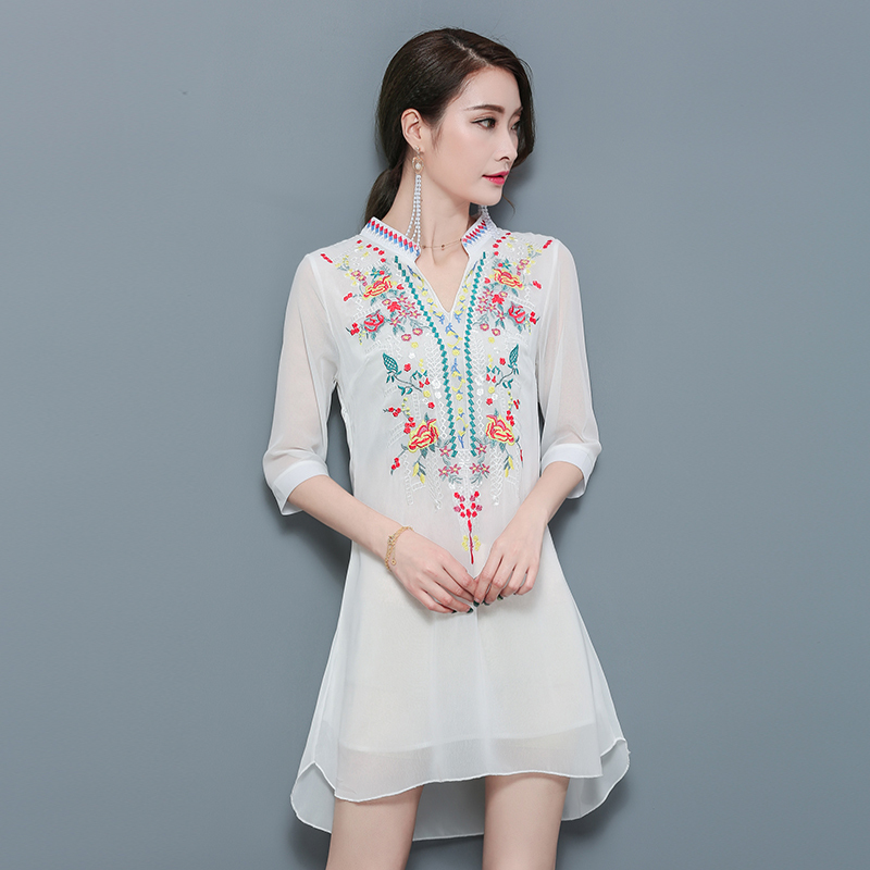 短袖上衣女夏2017新款韩版百搭柔美雪纺衫中长款超仙气衬衫打底衫