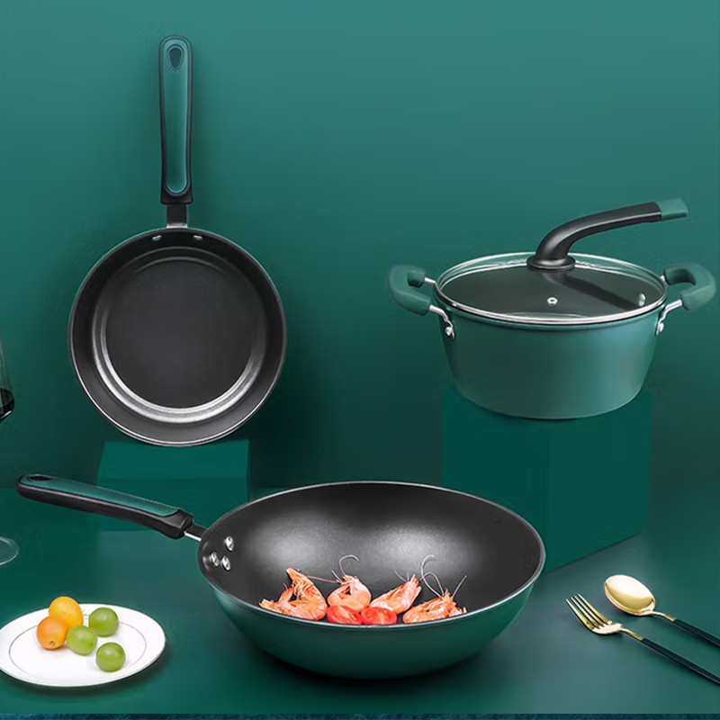 荣事达 锅具三件套不粘锅(炒锅+煎锅+奶锅) RSD003-FJ 墨绿色 单套价