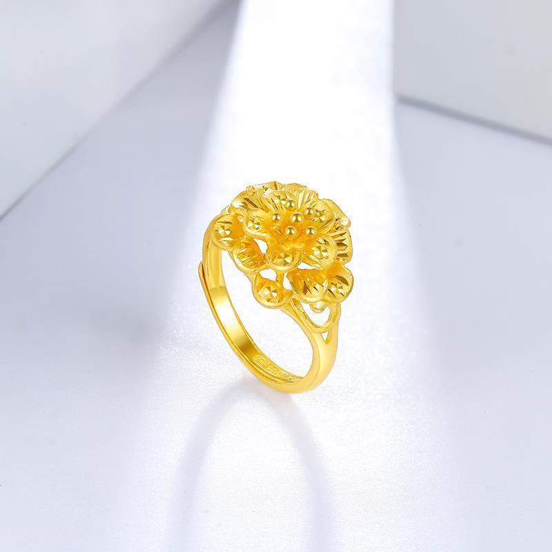 金戒指女牡丹花9999足金戒子纯金妈妈金首饰女款结婚花戒可调