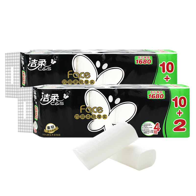 洁柔(C&S) JJ184-02 卷纸 face无芯卷纸4层1680克无香卫生纸 12卷/提