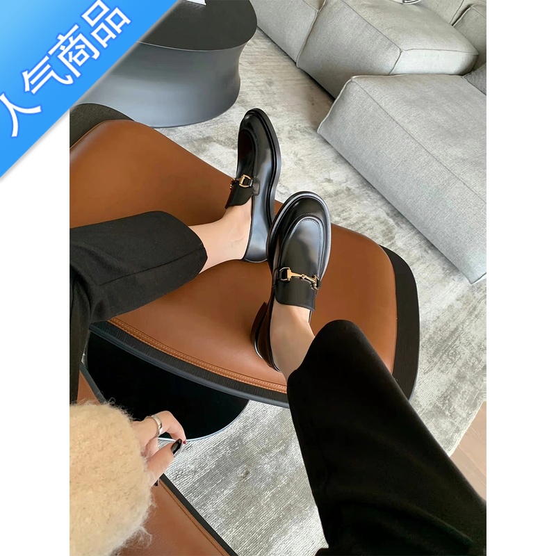 SUNTEK英伦风厚底小皮鞋女2023年秋季新款马衔扣复古乐福鞋圆头粗跟单鞋高清大图