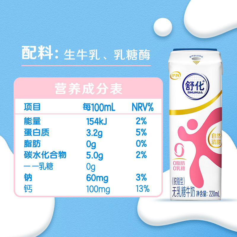 [1月生产]伊利舒化奶 无乳糖牛奶整箱 脱脂型220ml*24盒*2箱 0脂肪 礼盒装高清大图