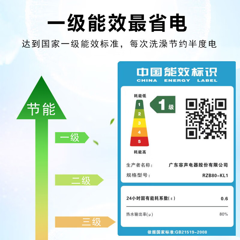 容声(RONGSHENG)智能储水式电热水器 一级能效 60L 3000W [RZB60-KL1] 免费上门安装高清大图