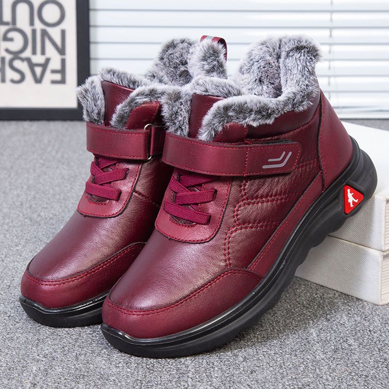 冬季鞋女加绒加厚棉靴中老年妈妈靴子防滑防水雪地靴高清大图