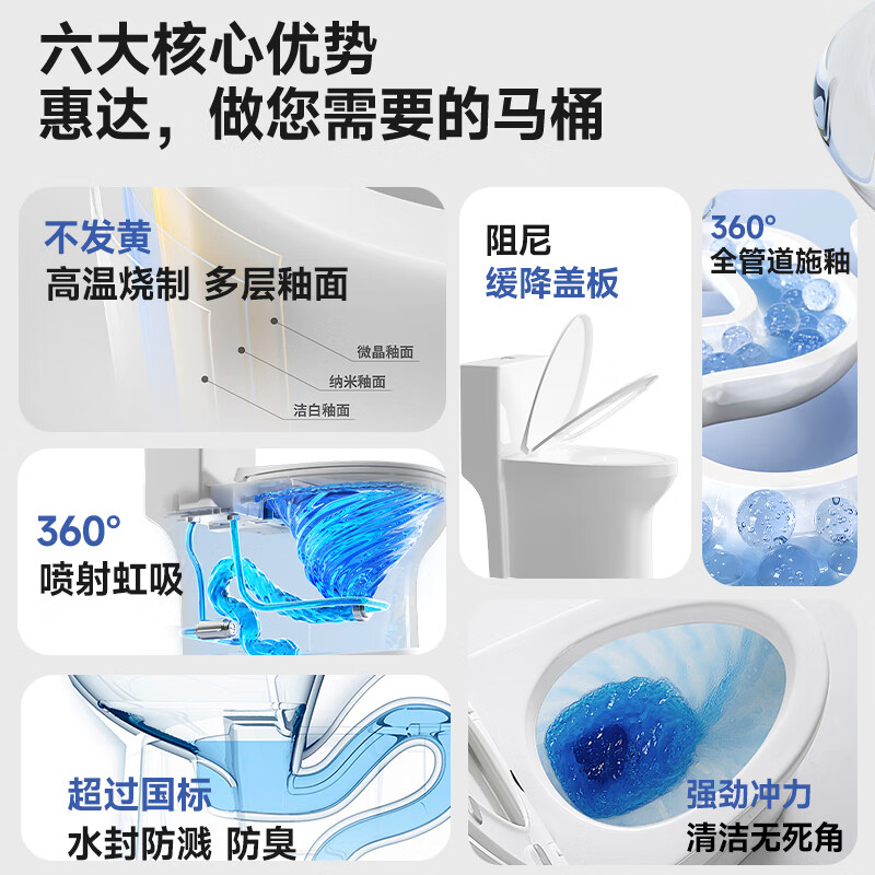 惠达（HUIDA）-C168家用普通马桶虹吸式节水缓降盖板陶瓷马桶大冲力抽水卫生间坐便器高清大图
