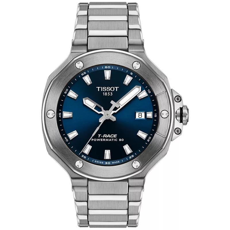 TISSOT 瑞士自动机械男表mm蓝盘米防水不锈钢腕表高清大图