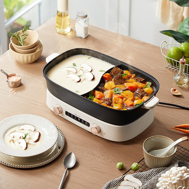 小熊(Bear)电火锅 双旋钮鸳鸯锅独立控温 6.5L大容量分体式电煮锅DHG-D65B1