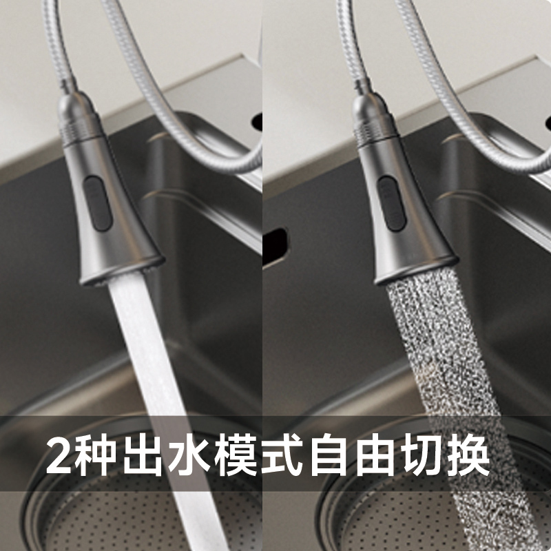 九牧(JOMOO)小牧卫浴面盆水龙头厨房双功能抽拉式360°单把冷热抽拉水龙头 枪灰高清大图