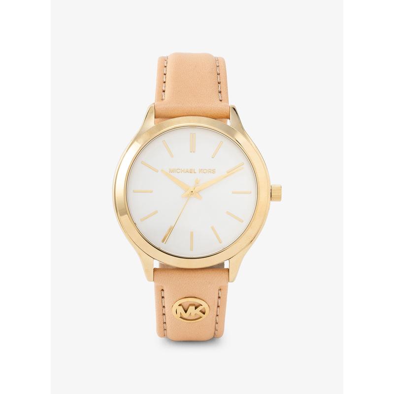 Michael Kors女士简约金框皮质表带商务时尚防水石英手表高清大图