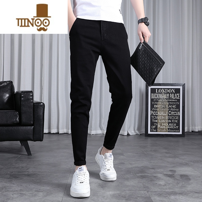 YANXU夏季薄款牛仔裤男士修身小脚潮牌2023新款九分锥形休闲长裤子男款高清大图