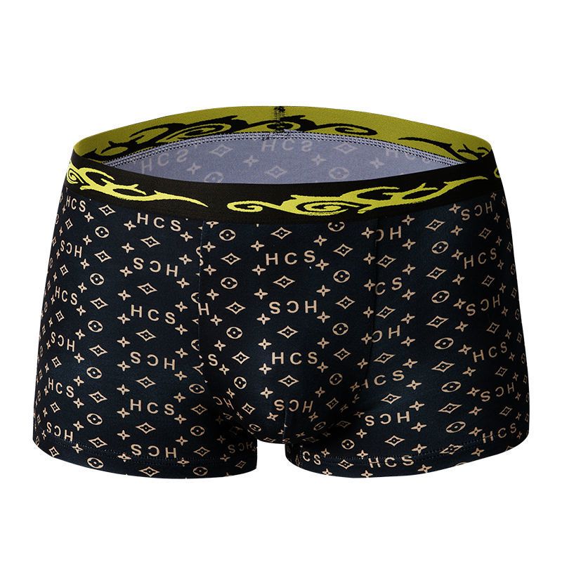 男士四角内裤男涤纶透气青年潮男平角裤头中腰u凸经典印花3条盒装01