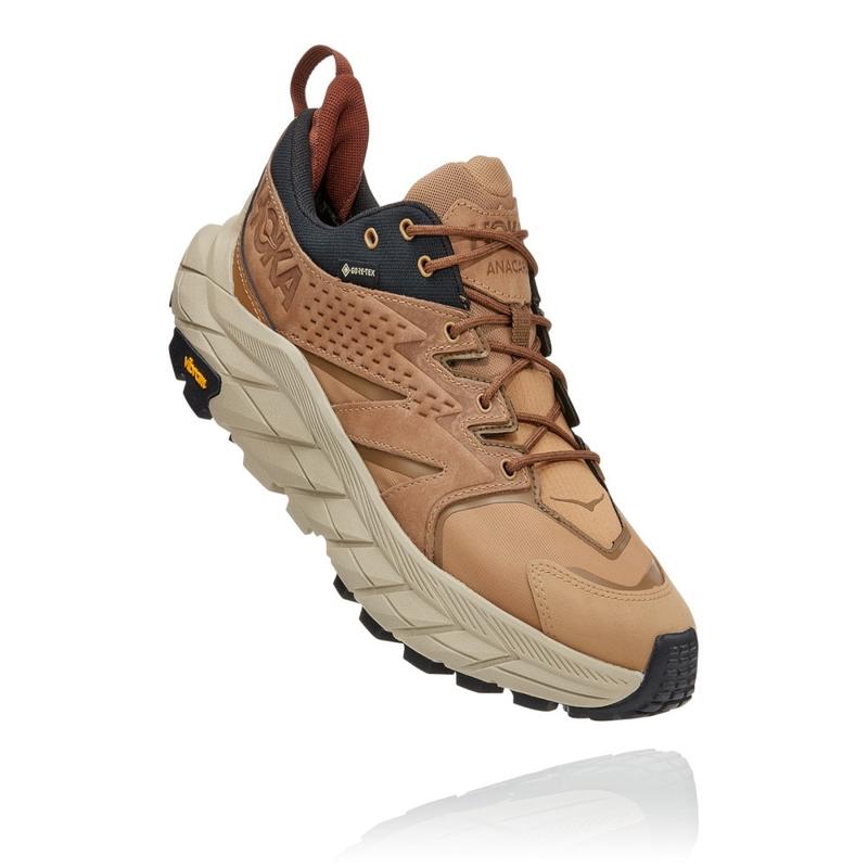 Hoka One One徒步鞋男防水防滑耐磨户外登山低帮戈尔特斯越野跑山靴棕色高清大图