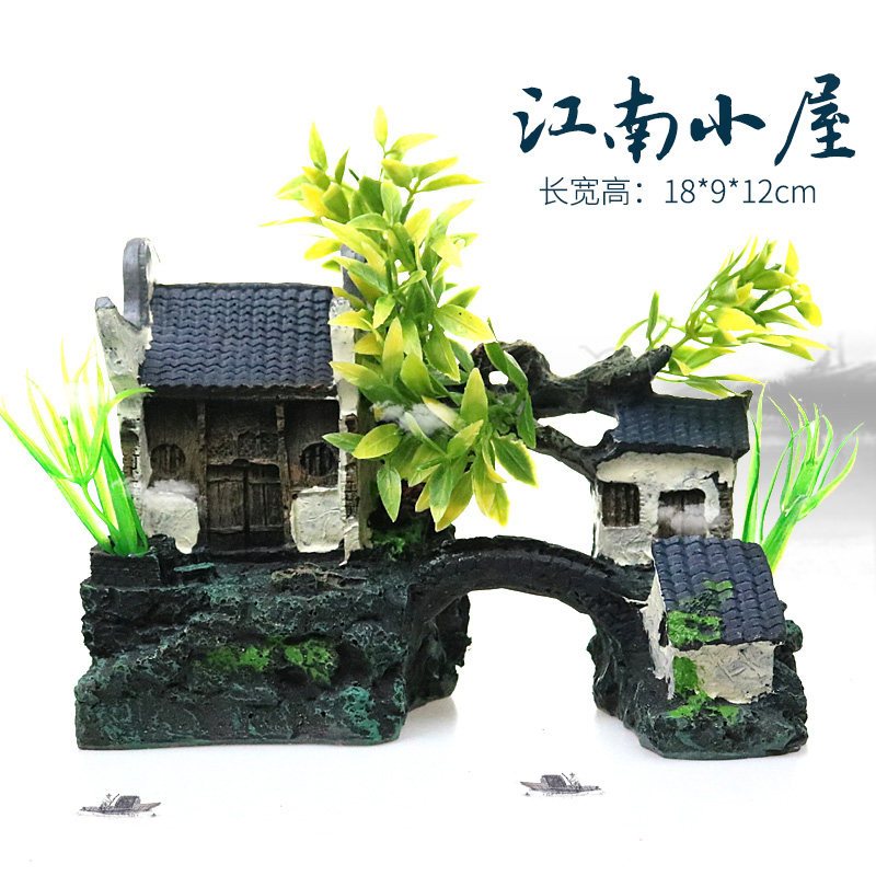 鱼缸造景假山石头仿真水草水族箱装饰大小摆件客厅生态躲避洞套餐
