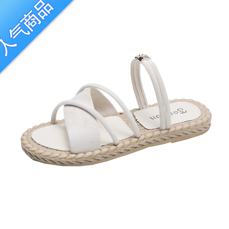 SUNTEK凉鞋女仙女风ins潮2020新款夏季时尚百搭两穿学生女士平底罗马新高清大图