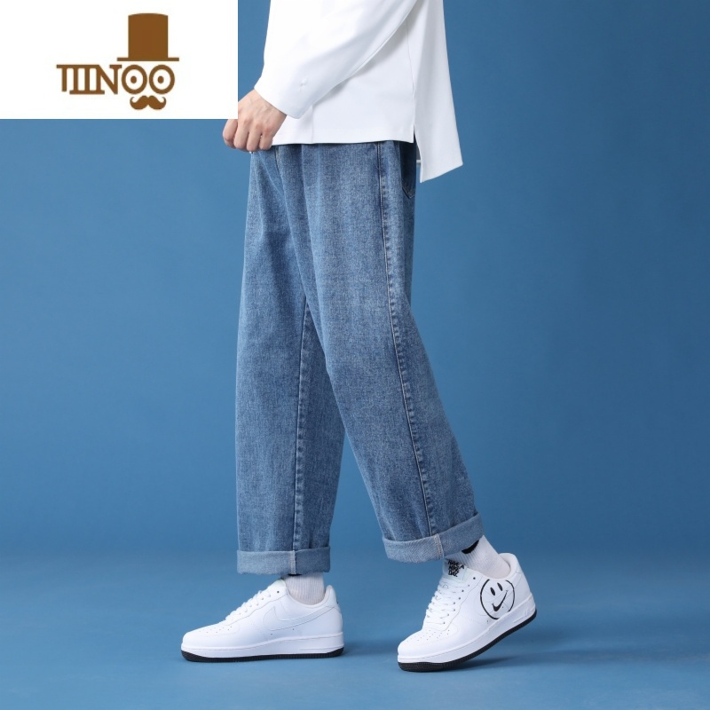 YANXU牛仔裤男士夏季宽松高街潮牌阔腿薄款直筒九分运动休闲长裤高高清大图