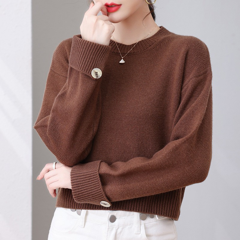 恒源祥圆领100羊毛衫女厚韩版套头女士毛衣韩版潮流时尚宽松上衣服女