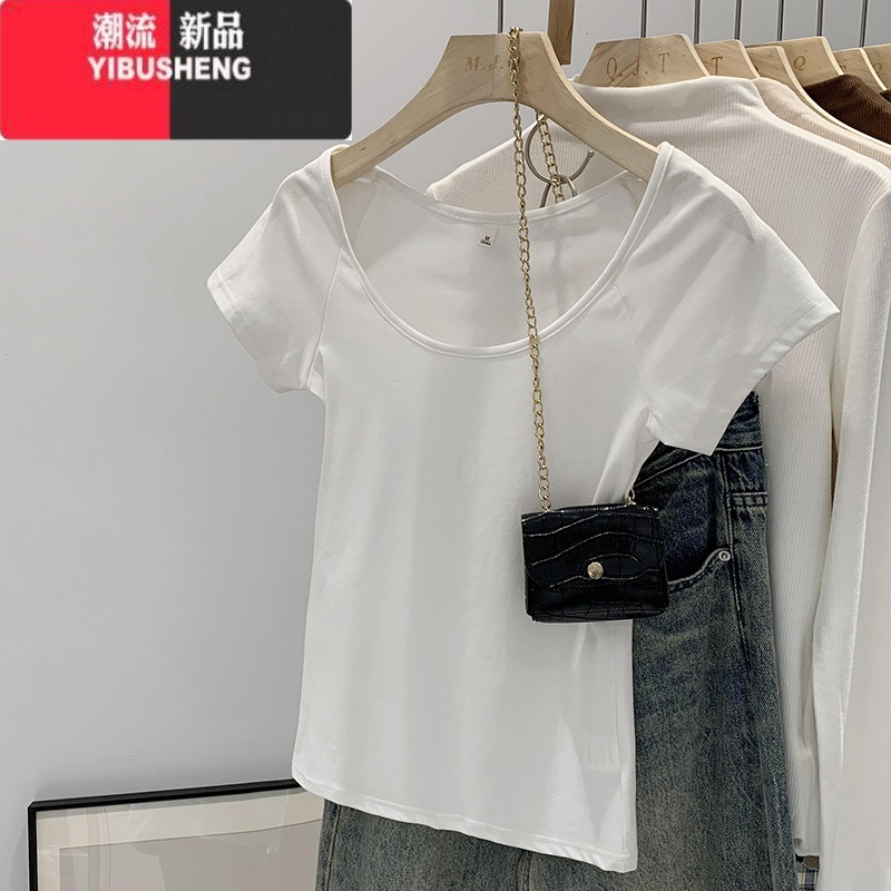 YIBUSHENG美式休闲灰色打底插肩袖T恤女2024季基础款百搭显瘦短袖上衣E高清大图