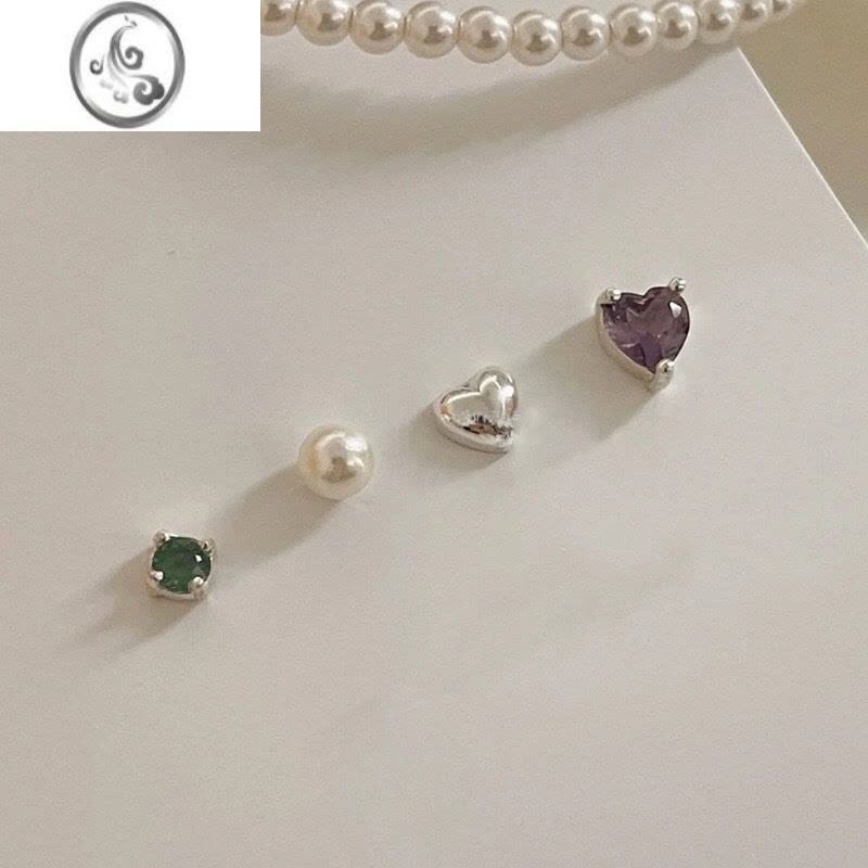 JiMi[浪漫至上]粉色爱心金属珍珠耳钉套装ins小众简约百搭气质耳饰图片