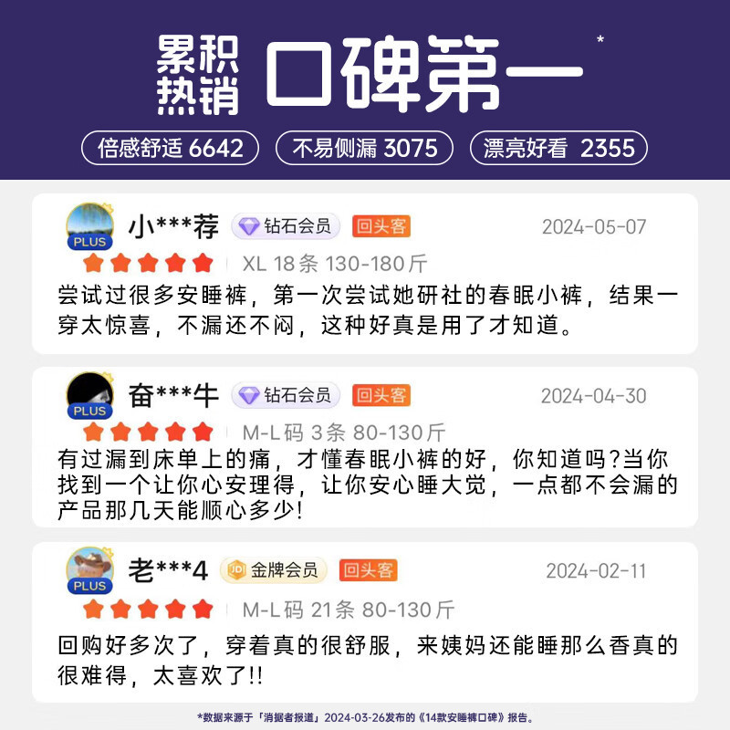 她研社春眠小裤超长夜用裤型卫生巾安睡裤M-L码21条(7包)高清大图