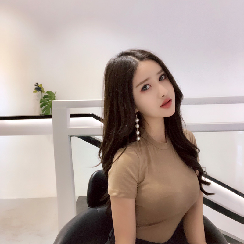 纯棉小圆领露肚脐斑马黑白细横条纹短袖T恤女打底衫半袖漏脐上衣
