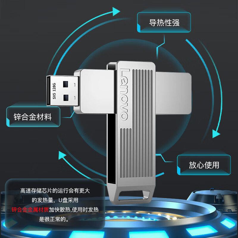 联想(Lenovo)512G USB3.2 高速固态U盘SX5 读500MB/s 写430MB/s 学习办公商务优盘 银