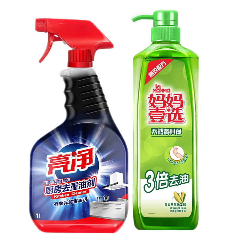 威露士亮净 厨房去重油剂(氧漂抗菌配方)1L+妈妈壹选餐具净800g洁净光亮组合装高清大图