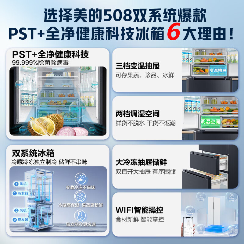 美的(Midea)BCD-508WTPZM(E)莫兰迪灰冰箱