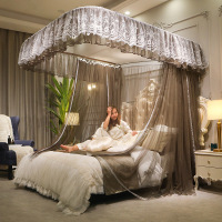 京城派 2021新款落地式蕾丝U型导轨蚊帐支架可升降家用夏天1.2/2mU型轨道式宫廷蚊帐蕾丝落地床幔欧式蚊帐