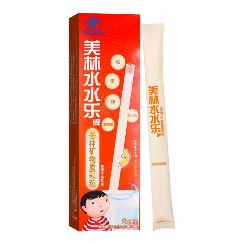 美林水水乐牌多种矿物质颗粒 27.2g(3.4g/袋*8袋)香蕉牛奶风味补充多种维生素