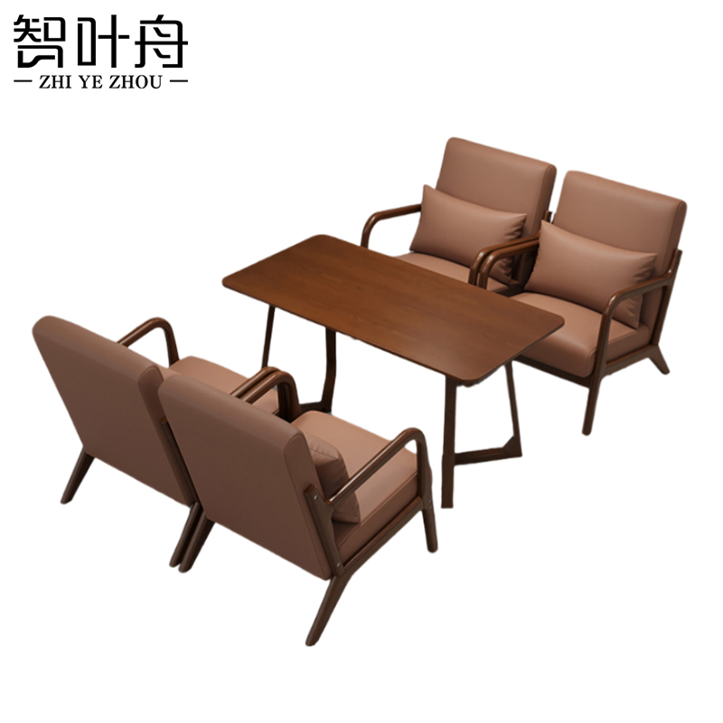 智叶舟休闲沙发组合单人位*4+长方桌套高清大图