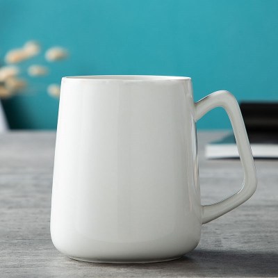 黑杯水星新骨瓷白杯无图案简约马克杯带盖勺男女陶瓷杯子韩版大容量