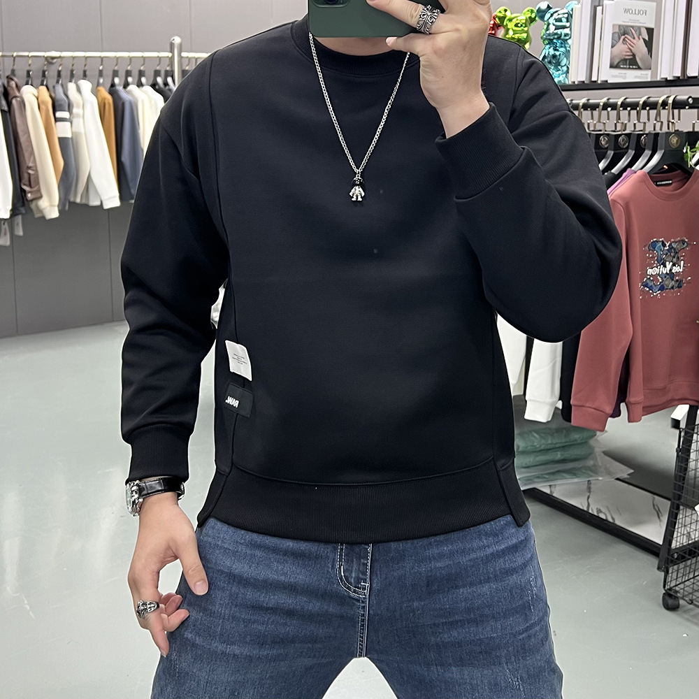 新品秋冬潮流时尚卫衣男装打底衫潮流落肩简约长袖体恤上衣服休闲高清大图