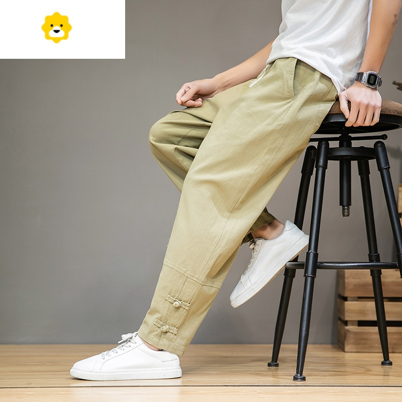 fishbasket亚麻裤男棉麻裤子中国风男装休闲长裤夏季宽松直筒裤男士