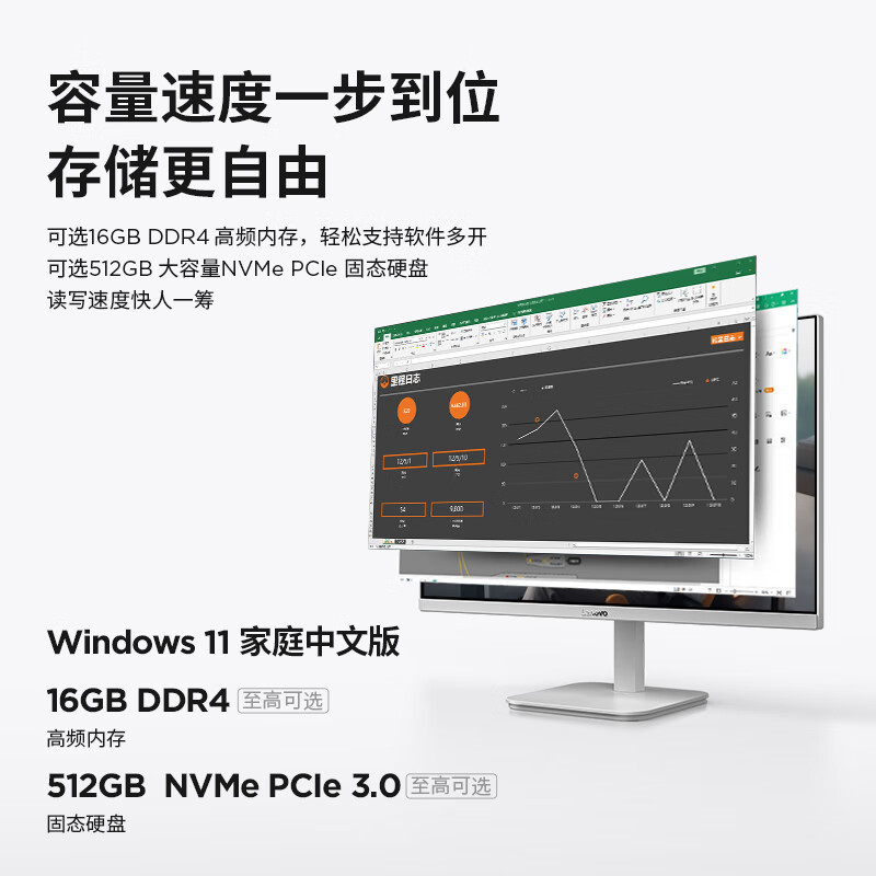 联想(Lenovo)AIO 520一体台式电脑(N100 8G 512G win11无线键鼠)23.8英寸 云影色