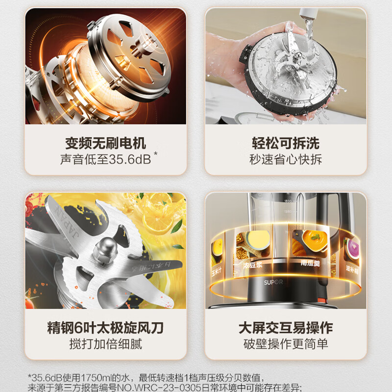 苏泊尔 SPX901R低音破壁机 1.75L可拆洗多功能豆浆机多重降噪 全自动预约加热搅拌机料理机高清大图